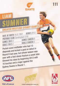 2013 Select Prime AFL #111 Liam Sumner Back